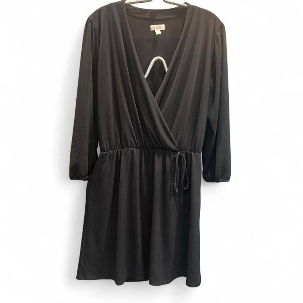 Women's black faux‎ wrap dress by C size L (L3) 21"ptp